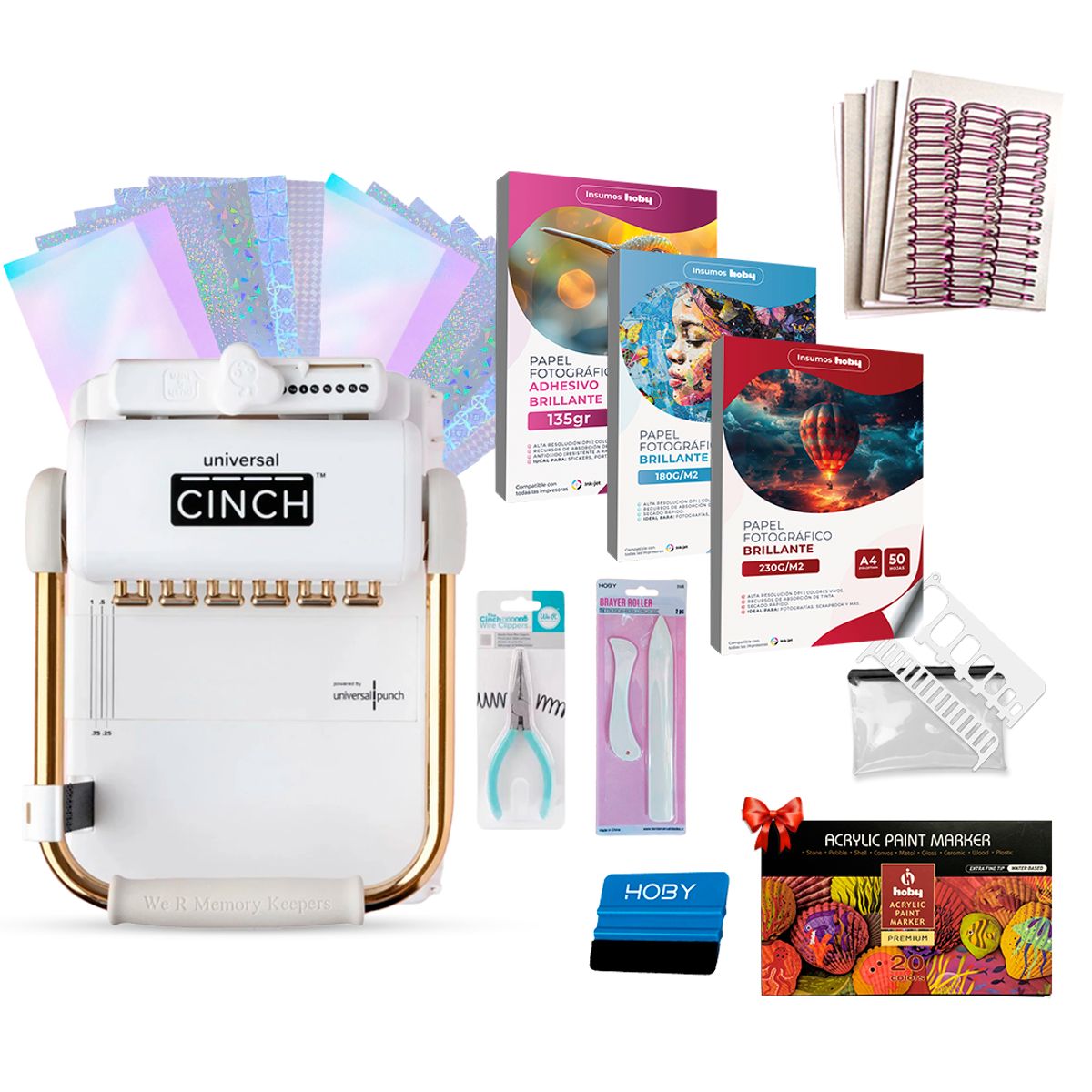 CINCH - Kit Encuadernadora Universal Cinch Full Papelería Creativa + Insumos y Regalos