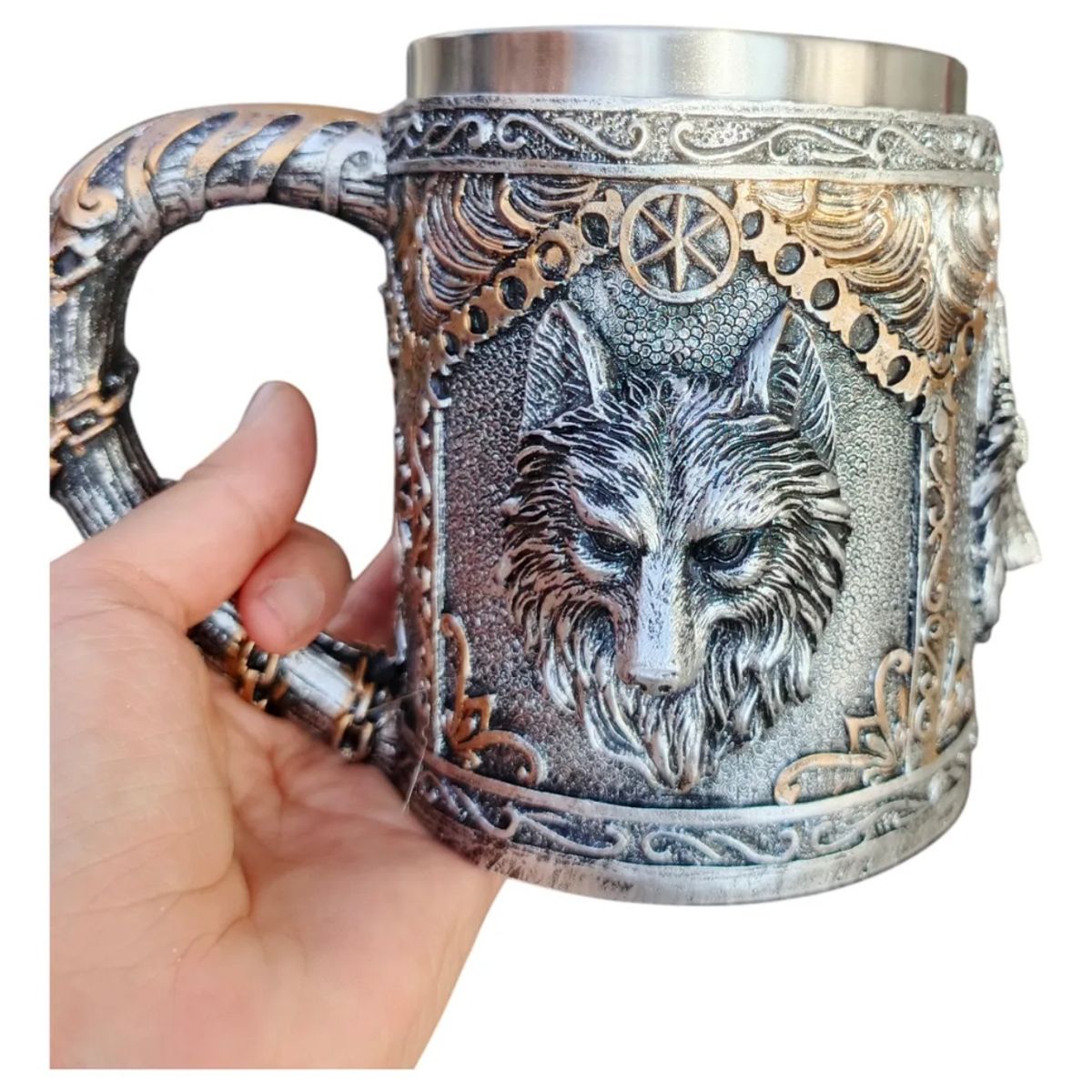 GENERICO - Tazón Lobo Medieval Acero Inoxidable 420 Ml Taza Café Té