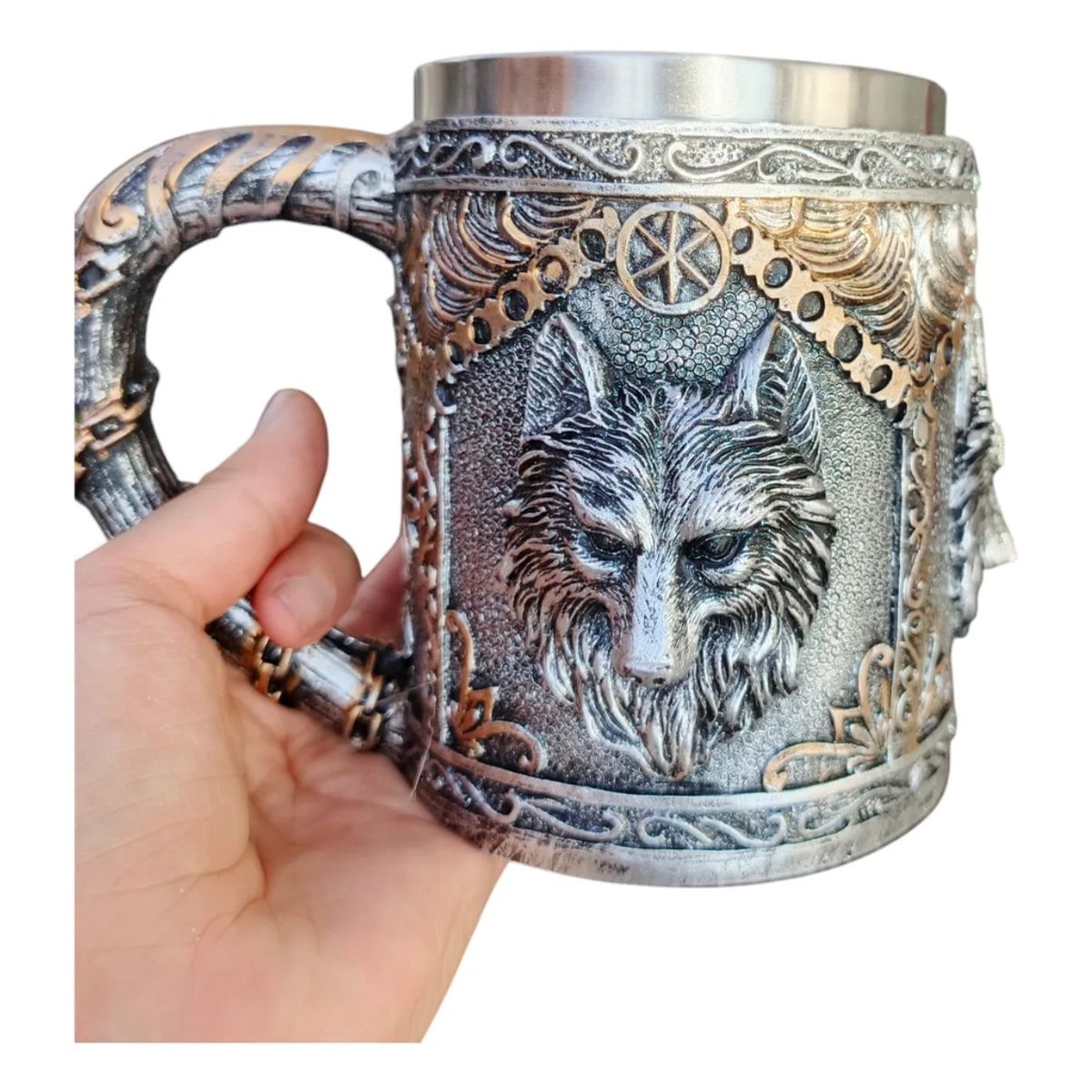 GENERICO - Tazón Lobo Medieval Acero Inoxidable 420 Ml Taza Café Té