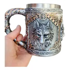 GENERICO - Tazón Lobo Medieval Acero Inoxidable 420 Ml Taza Café Té