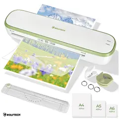 WOLFTECH - Termolaminadora Plastificadora A4 Multifuncional 100 Láminas Macaron Verde
