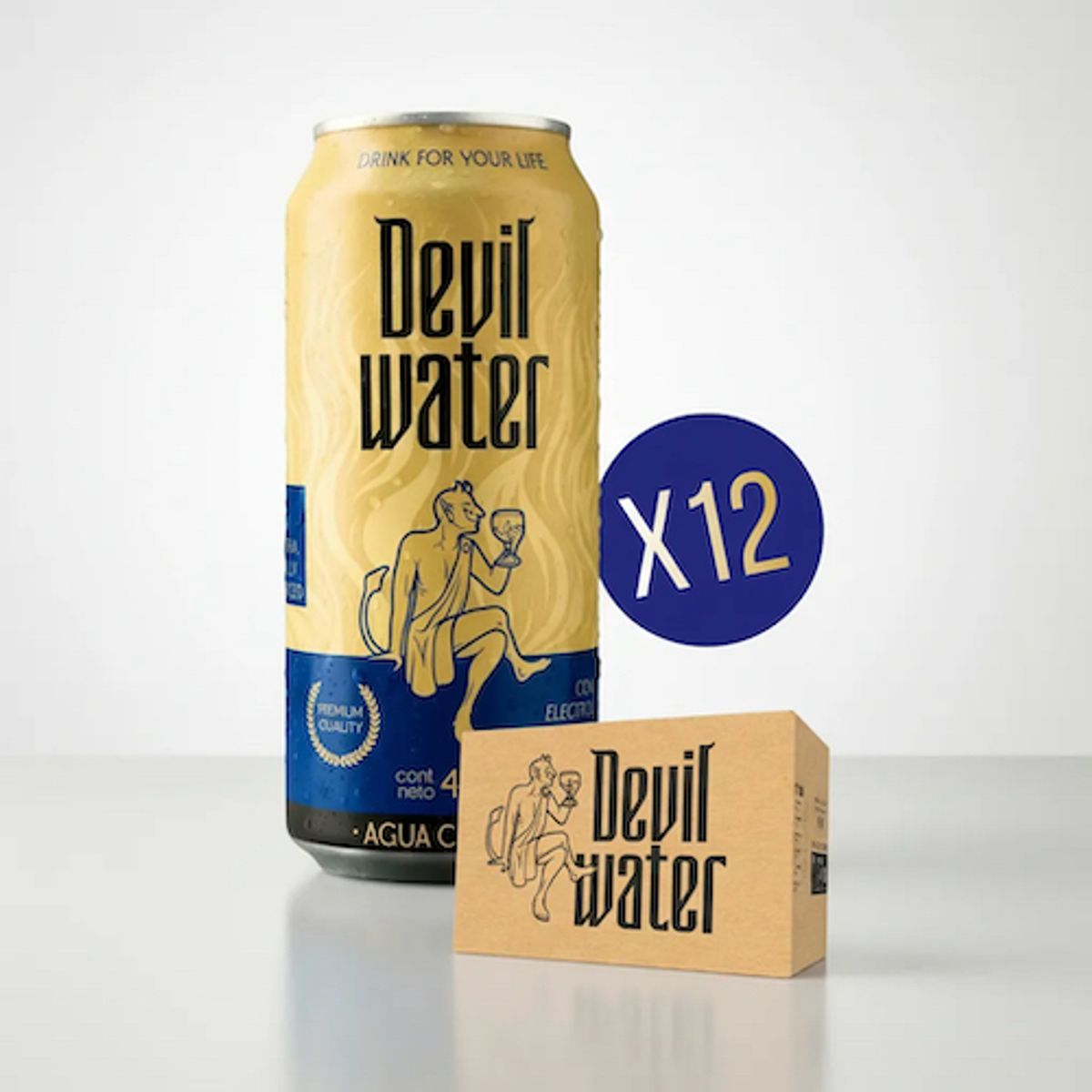 GENERICO - Agua mineral en lata Devil Water con gas pack 12 unidades