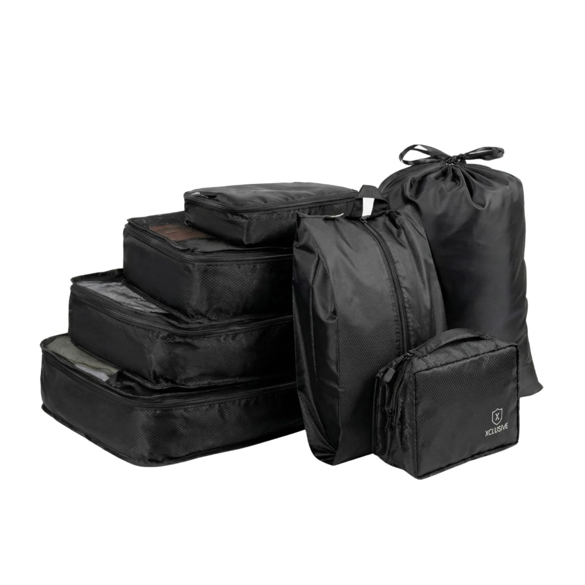 XCLUSIVE - Pack 7 Organizadores Comprimibles De Maleta- Xclusive Easy Packing - Cubos De Compresión Color Negro