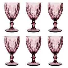 GENERICO - Copa de Vino de Vidrio con Relieve – Set de 6 Unidades Color Burdeo