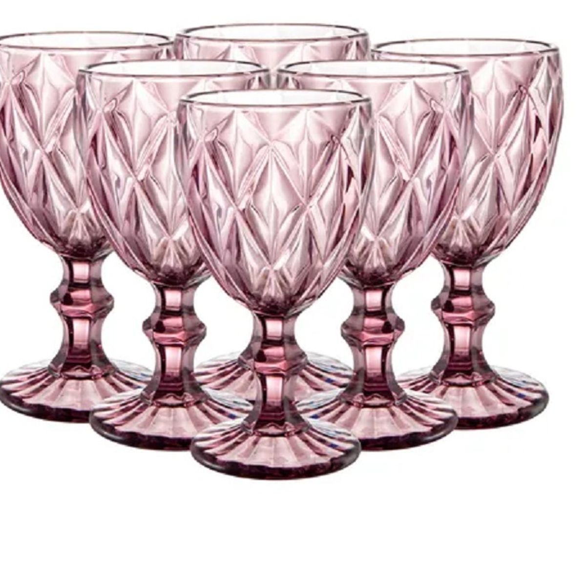 GENERICO - Copa de Vino de Vidrio con Relieve – Set de 6 Unidades Color Burdeo
