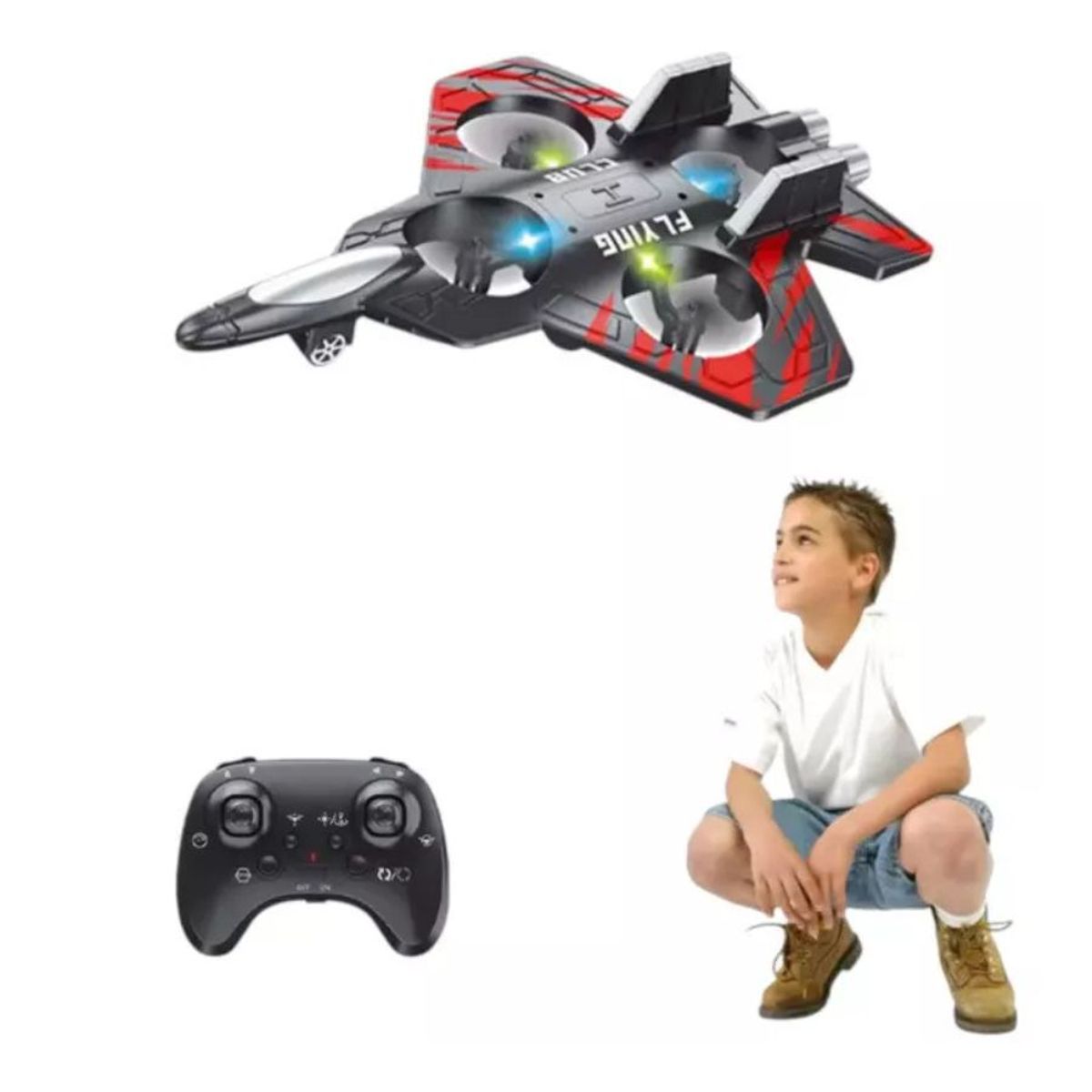 GENERICO - Avión Drone Ligero de Juguete Volador Control Remoto Recargable Rojo