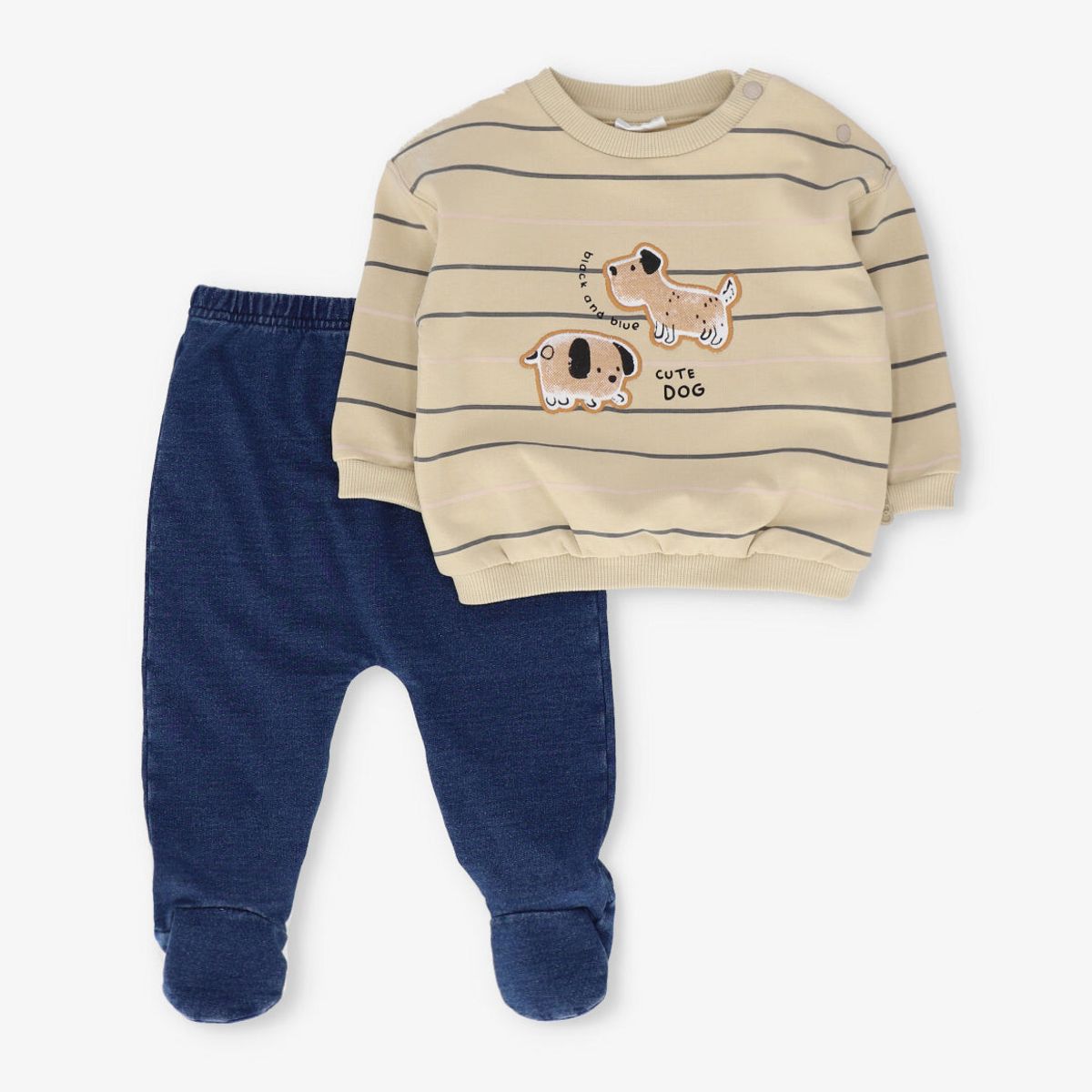 BLACK AND BLUE - Conjunto recién nacido con perritos beige Black and blue