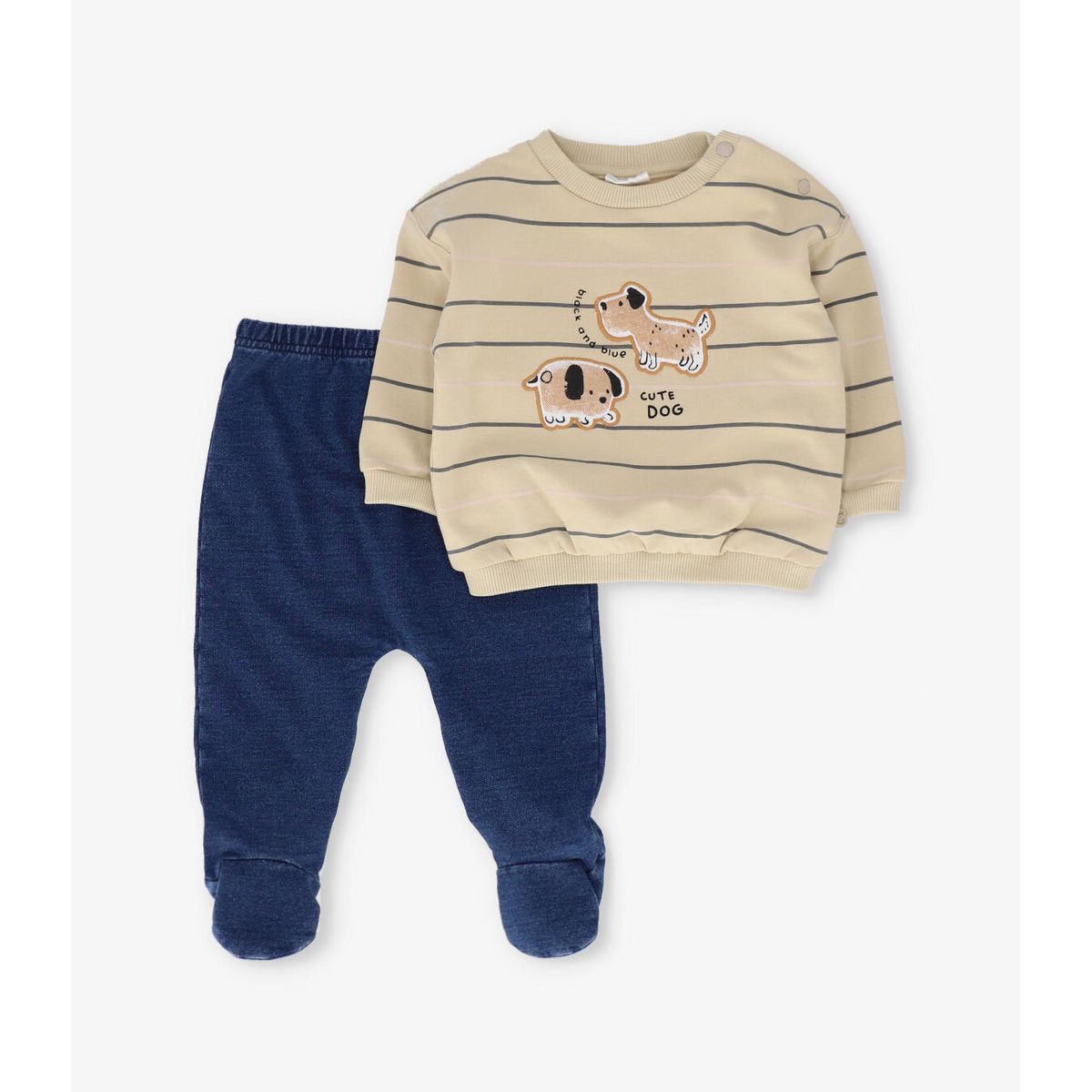 BLACK AND BLUE - Conjunto recién nacido con perritos beige Black and blue