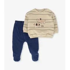 BLACK AND BLUE - Conjunto recién nacido con perritos beige