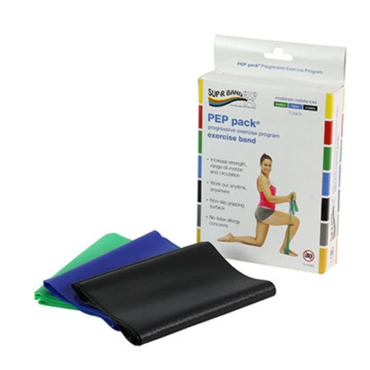 CANDO - Set de 3 Bandas Elásticas Go Band libre de latex 1,5 mts Resistencia Alta