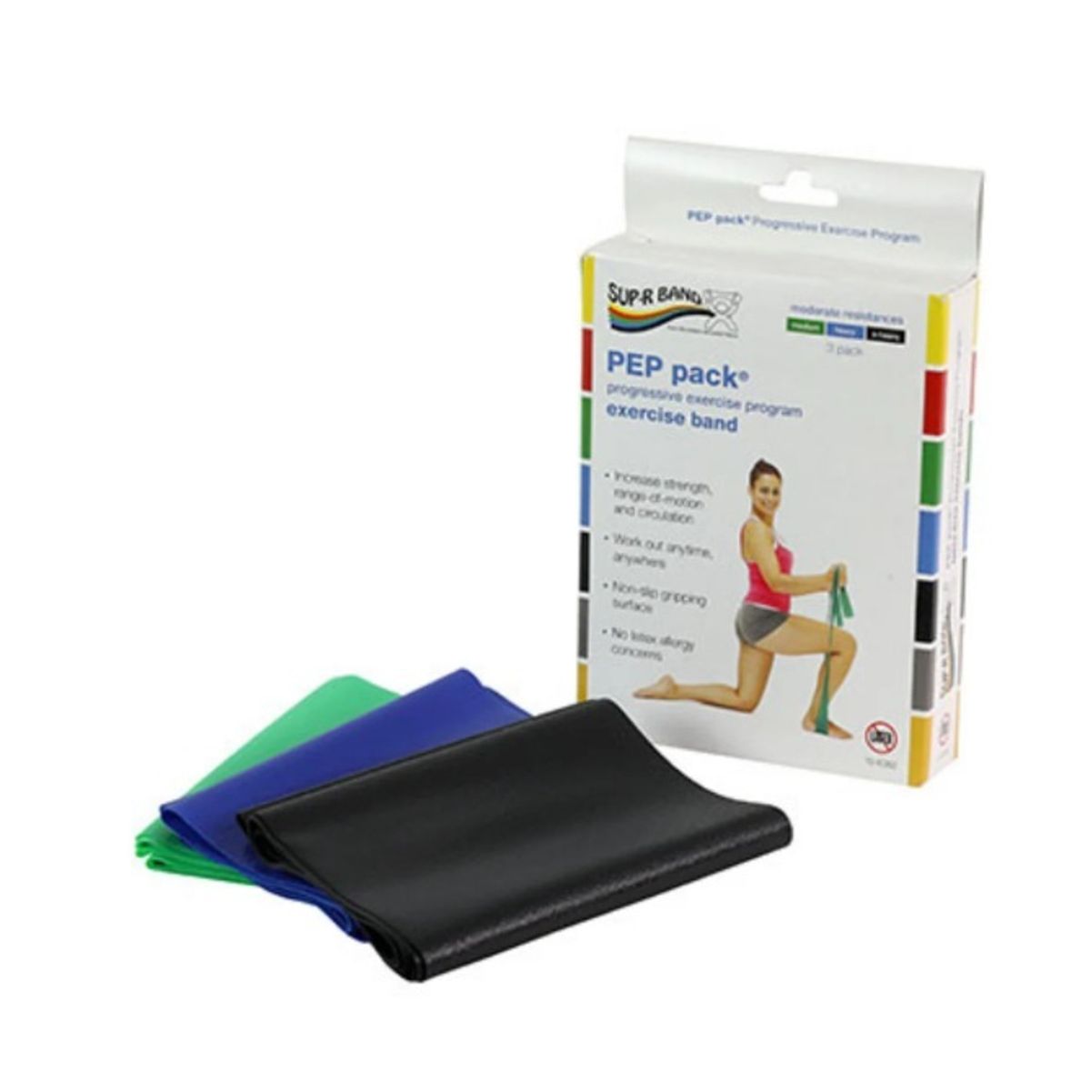 CANDO - Set de 3 Bandas Elásticas Go Band libre de latex 1,5 mts Resistencia Alta