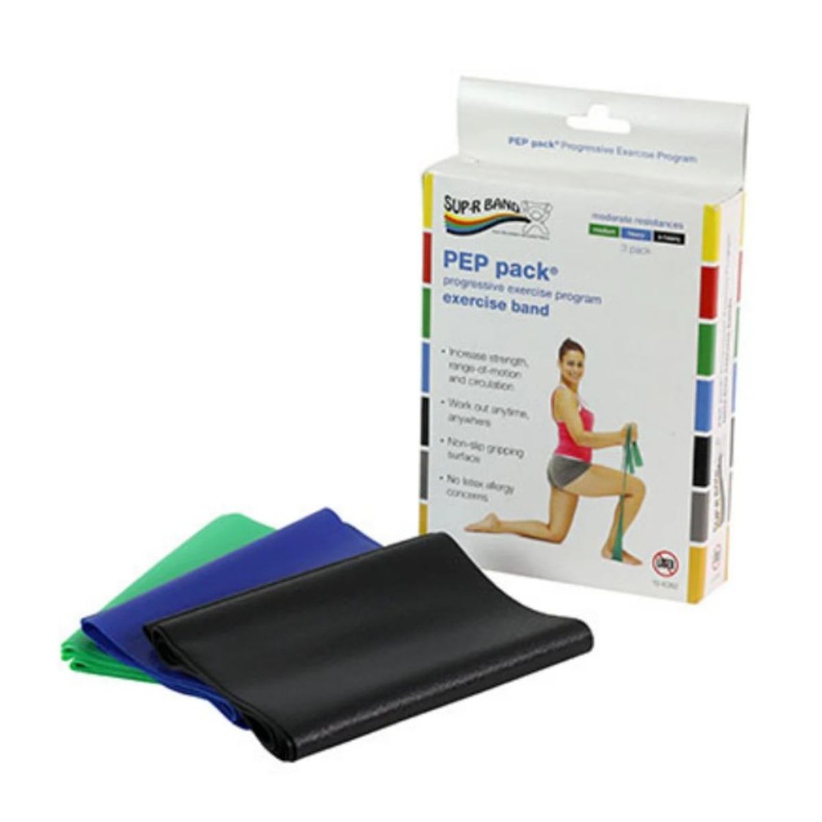 CANDO - Set de 3 Bandas Elásticas Go Band libre de latex 1,5 mts Resistencia Alta