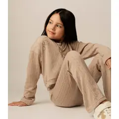 LIMONADA - Conjunto niña tejido beige