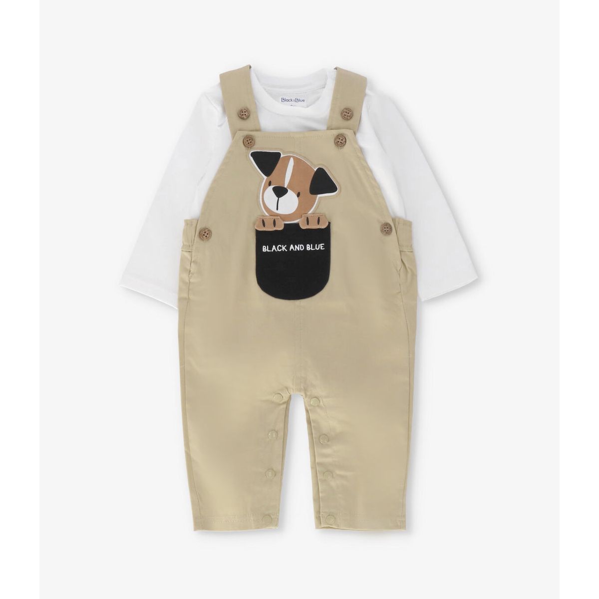 BLACK AND BLUE - Conjunto recién nacido con jardinera beige Black and blue