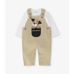 BLACK AND BLUE - Conjunto recién nacido con jardinera beige