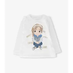LIMONADA - Polera manga larga niña con estampado y vuelo crudo