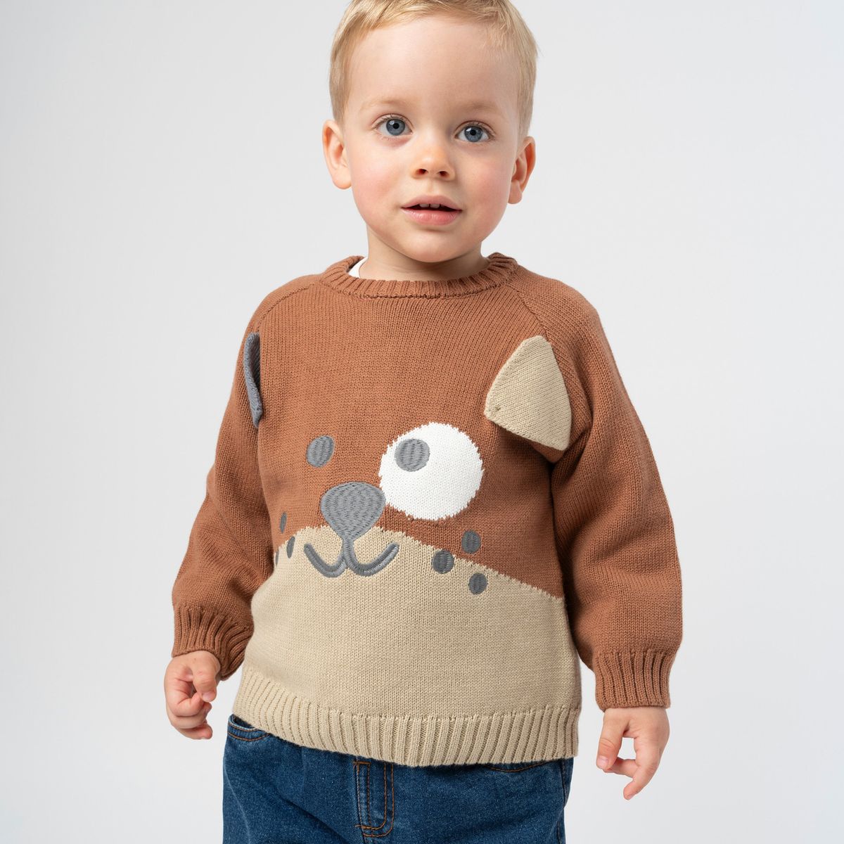 BLACK AND BLUE - Chaleco bebé con perrito camel Black and blue