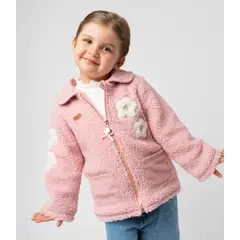 LIMONADA - Chaqueta bebé de sherpa con flores rosado