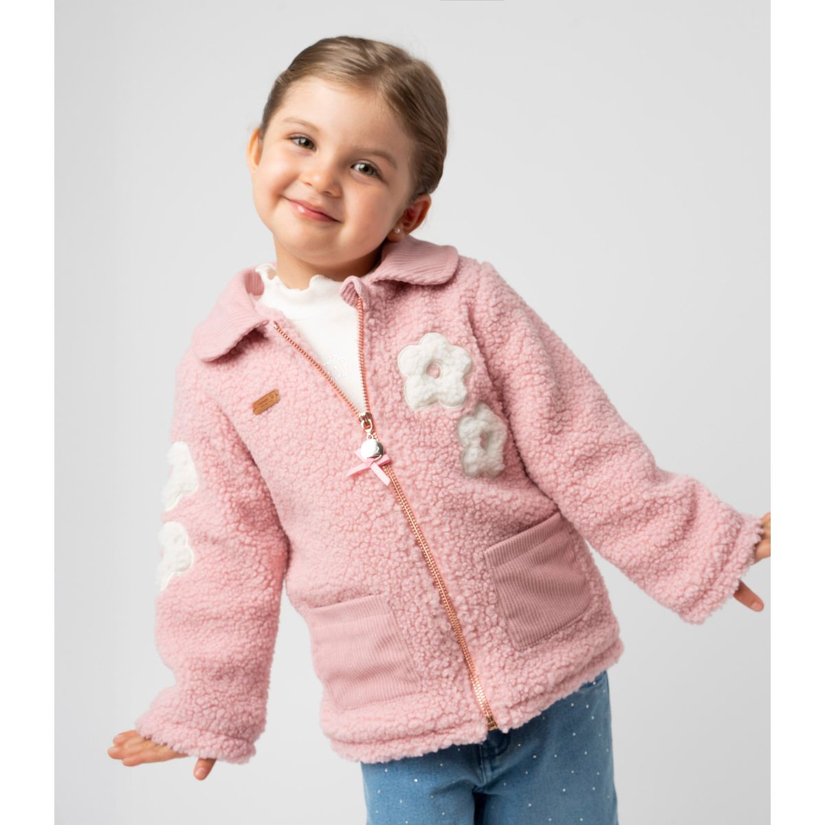 LIMONADA - Chaqueta bebé de sherpa con flores rosado Limonada