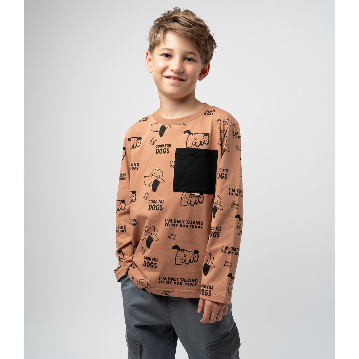 BLACK AND BLUE - Polera manga larga niño good for dogs camel Black and blue