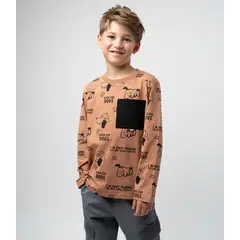 BLACK AND BLUE - Polera manga larga niño good for dogs camel