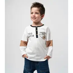 BLACK AND BLUE - Polera manga larga niño good vibes crudo