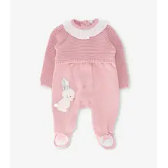 LIMONADA - Enterito recién nacida tejido con vuelos rosado