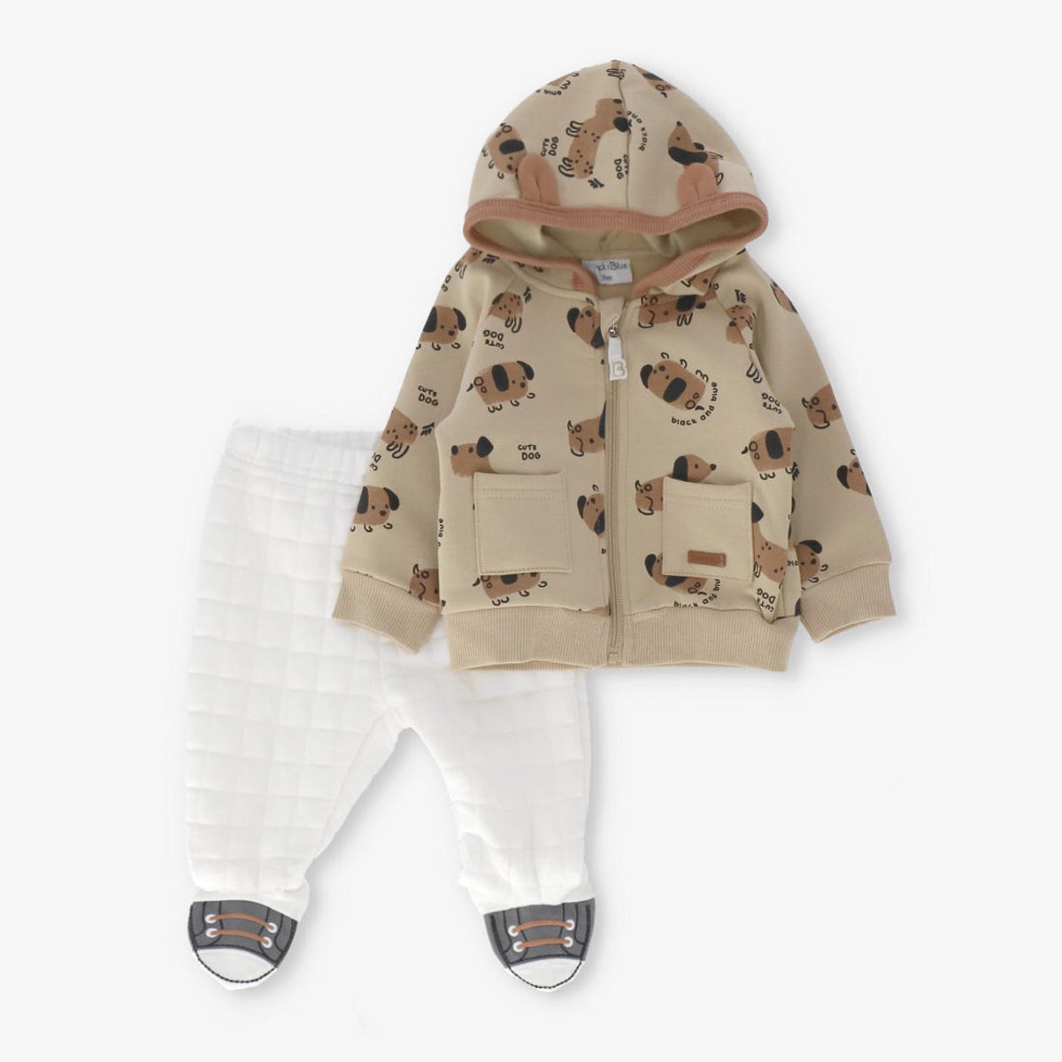 BLACK AND BLUE - Buzo recién nacido con perritos beige Black and blue