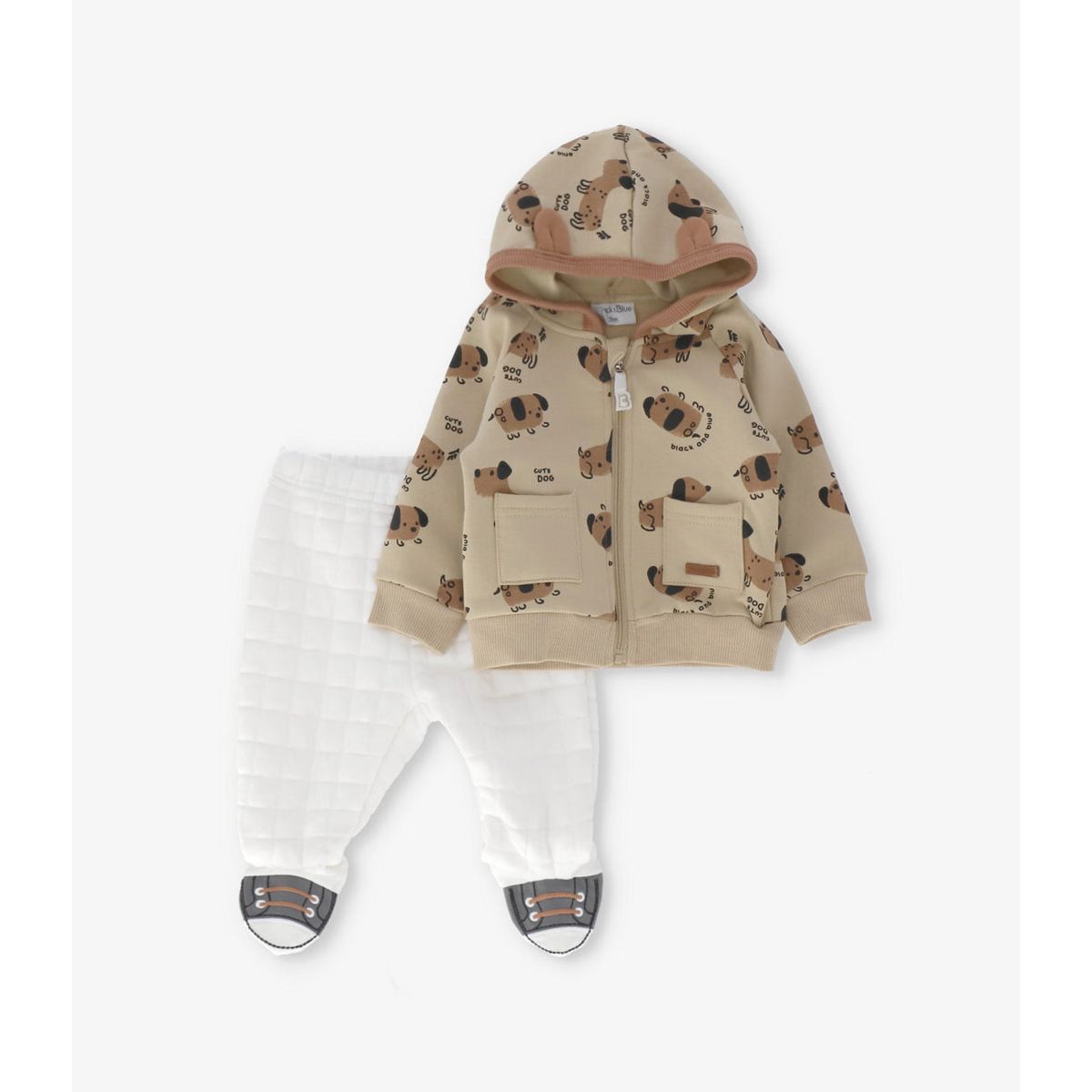 BLACK AND BLUE - Buzo recién nacido con perritos beige Black and blue