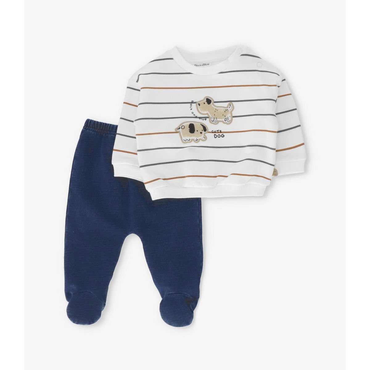 BLACK AND BLUE - Conjunto recién nacido con perritos crudo Black and blue