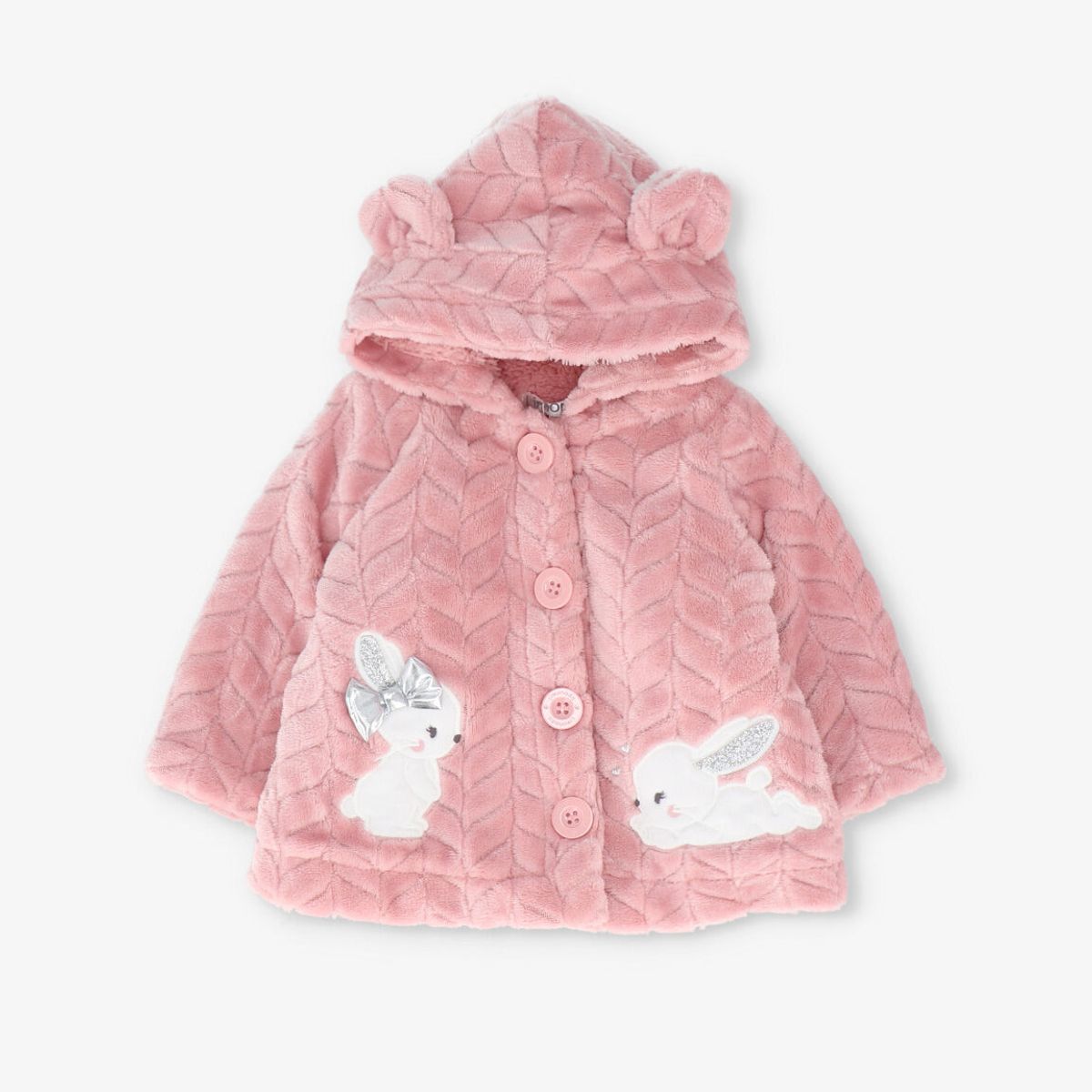 LIMONADA - Chaqueta recién nacida trenzado con conejos rosado Limonada