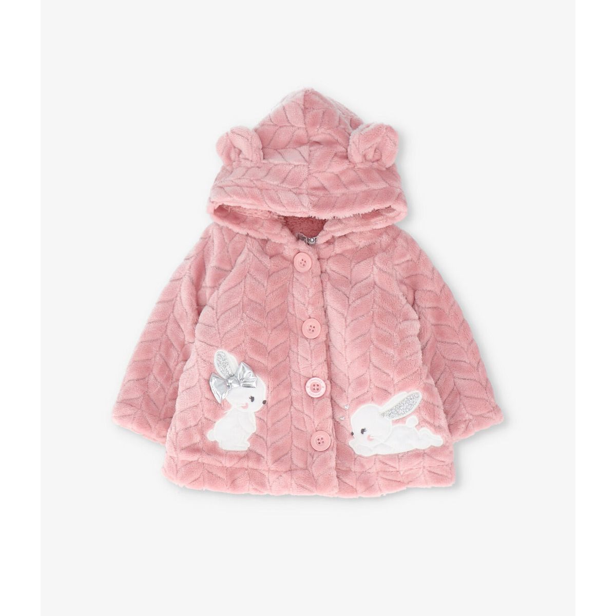 LIMONADA - Chaqueta recién nacida trenzado con conejos rosado Limonada