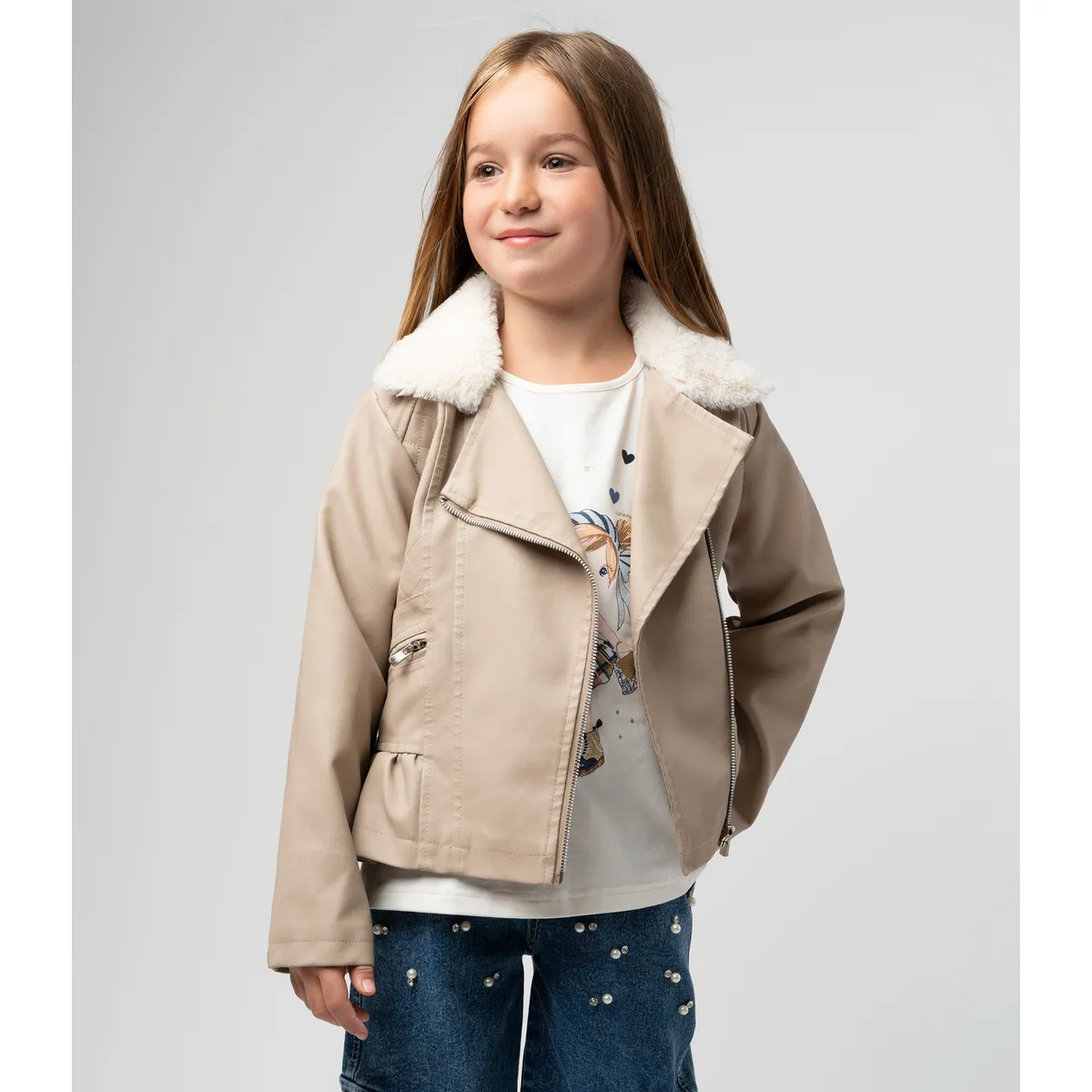 LIMONADA - Chaqueta niña aviadora beige Limonada