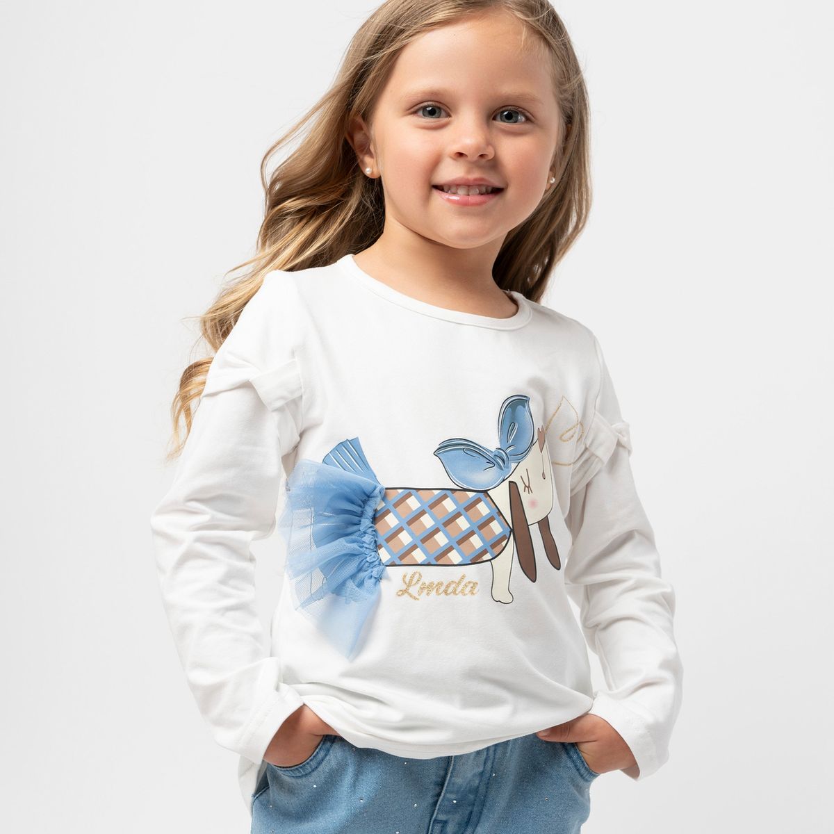 LIMONADA - Polera manga larga niña con perro crudo Limonada