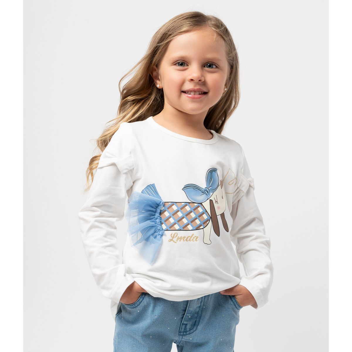 LIMONADA - Polera manga larga niña con perro crudo Limonada
