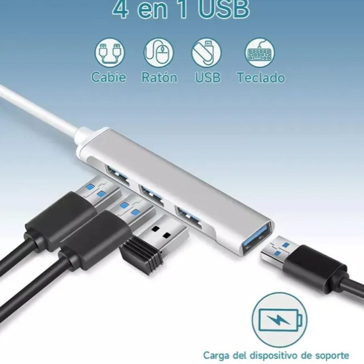 GENERICO - Hub Usb 3.0 Y 2.0 4 Puertos De Aluminio, Velocidad 5gbps