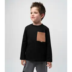 BLACK AND BLUE - Polera manga larga niño con bolsillo negro