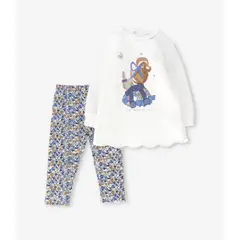 LIMONADA - Conjunto bebé con flores azul piedra