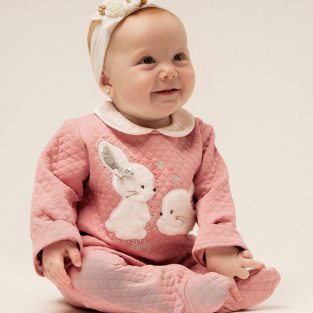 LIMONADA - Enterito recién nacida acolchado con conejos rosado Limonada