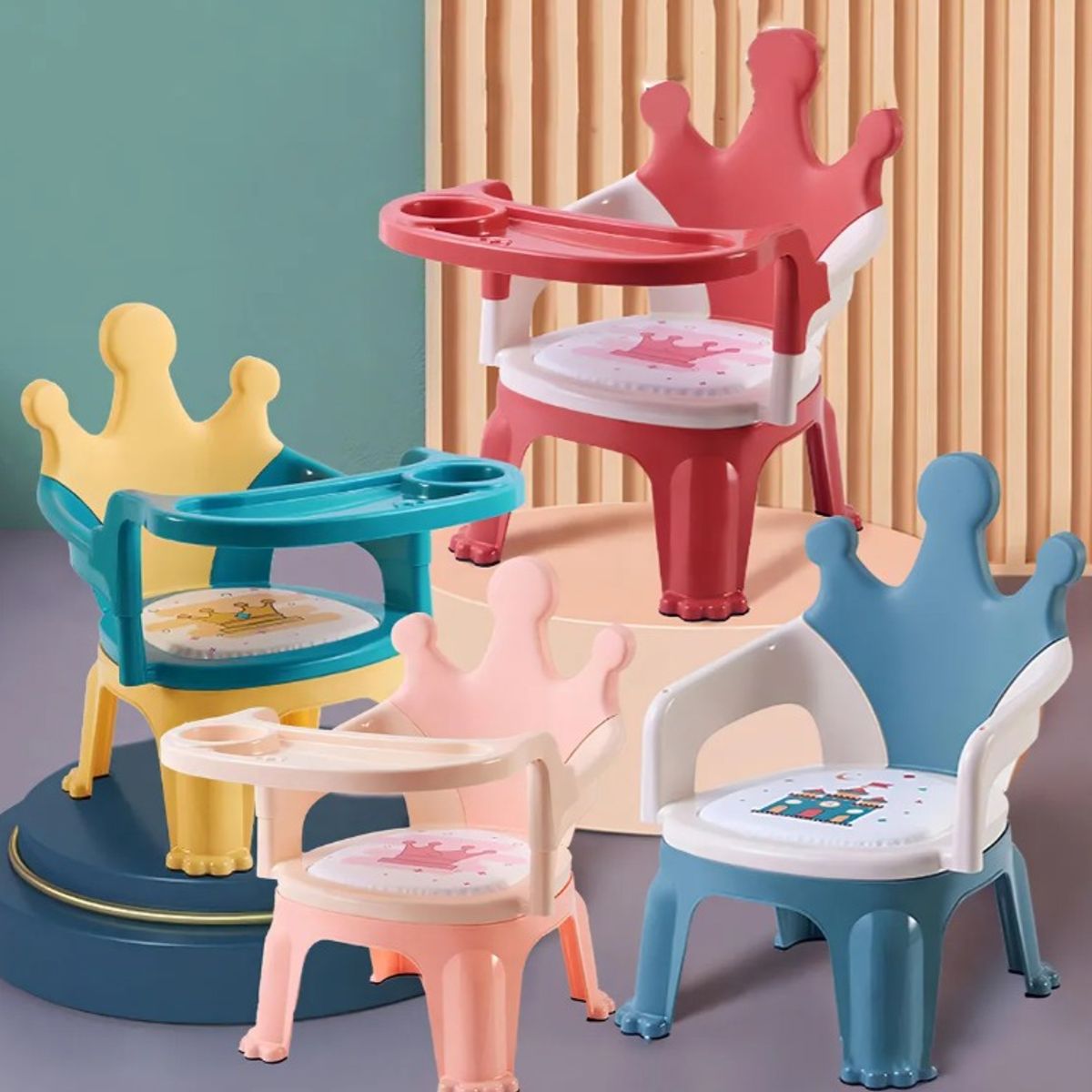 GENERICO - Silla Para Comer Portátil De Bebé Niños 2 En 1 Con Corona ROSA