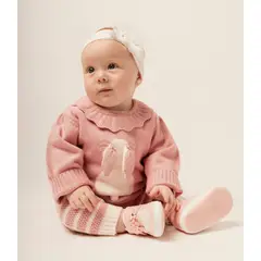 LIMONADA - Conjunto recién nacida tejido con conejo rosado