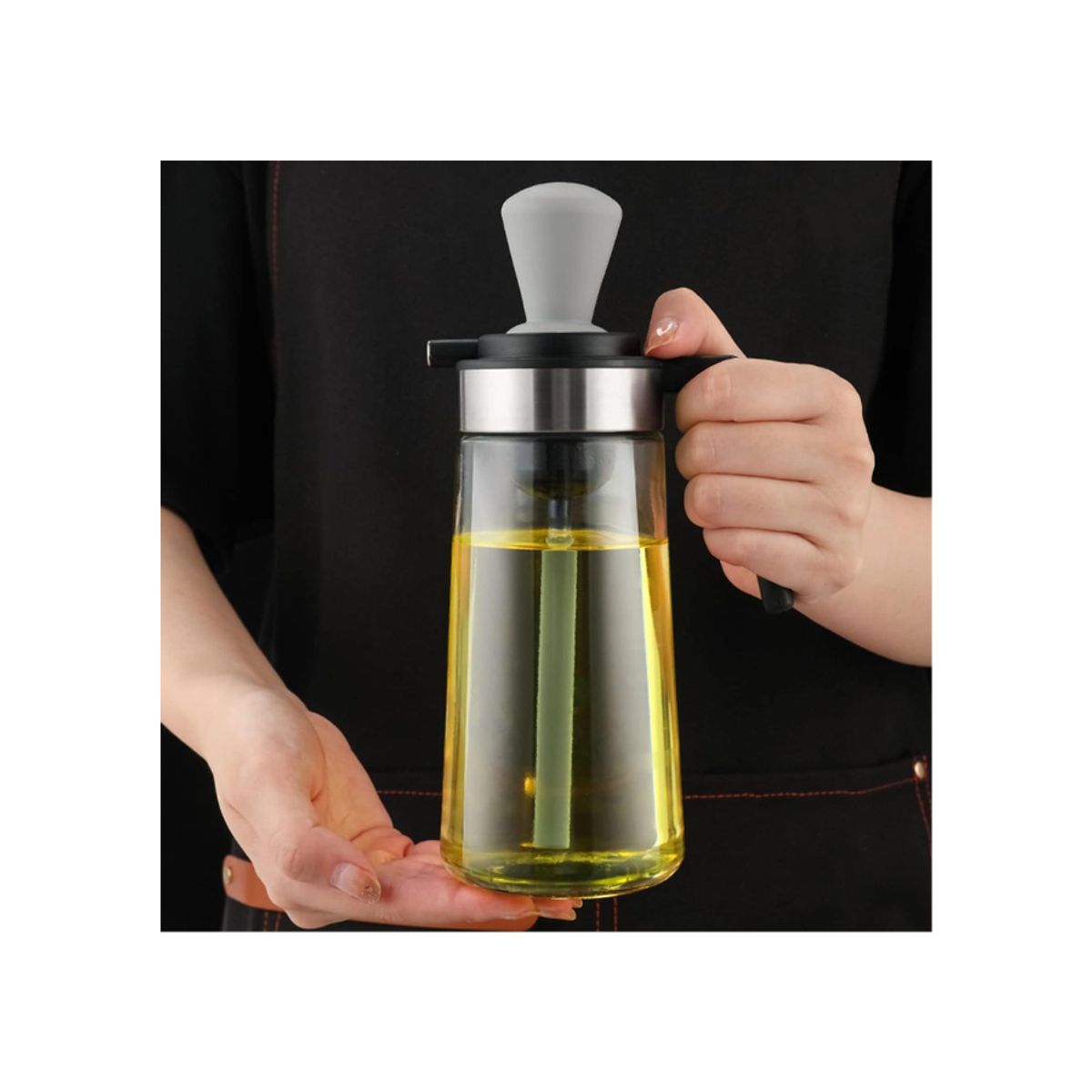 GENERICO - Dispensador de Aceite Spray con Cepillo Negro 550ml Cocina
