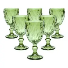 GENERICO - Copa de Vino de Vidrio con Relieve – Set de 6 Unidades Color Verde