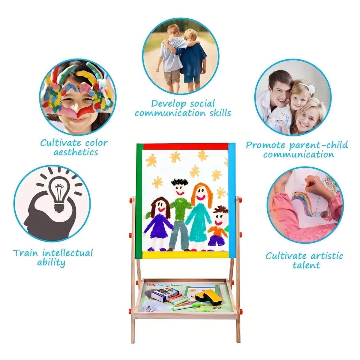 GENERICO - Pizarra Atril Para Niño Magnetica Doble tizaplumón Madera