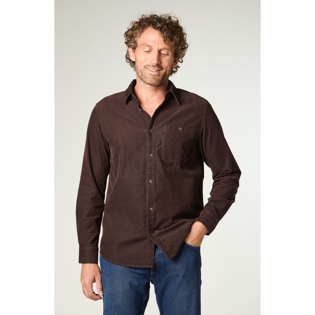 WRANGLER - Camisa Hombre 1 Pocket Corduroy Regular Fit Café Oscuro