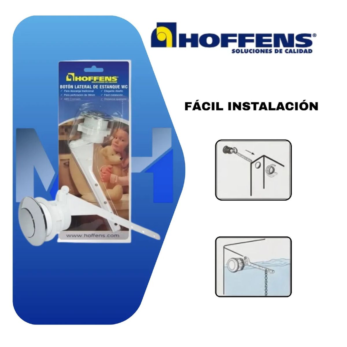 HOFFENS - Boton Lateral Cromado 38mm Estanque Wc Descarga Tradicional