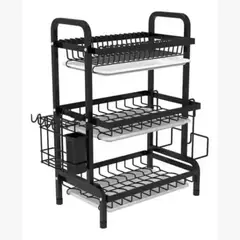 GENERICO - Rack Escurridor Organizador Cocina Secador Platos 3 Niveles Negro