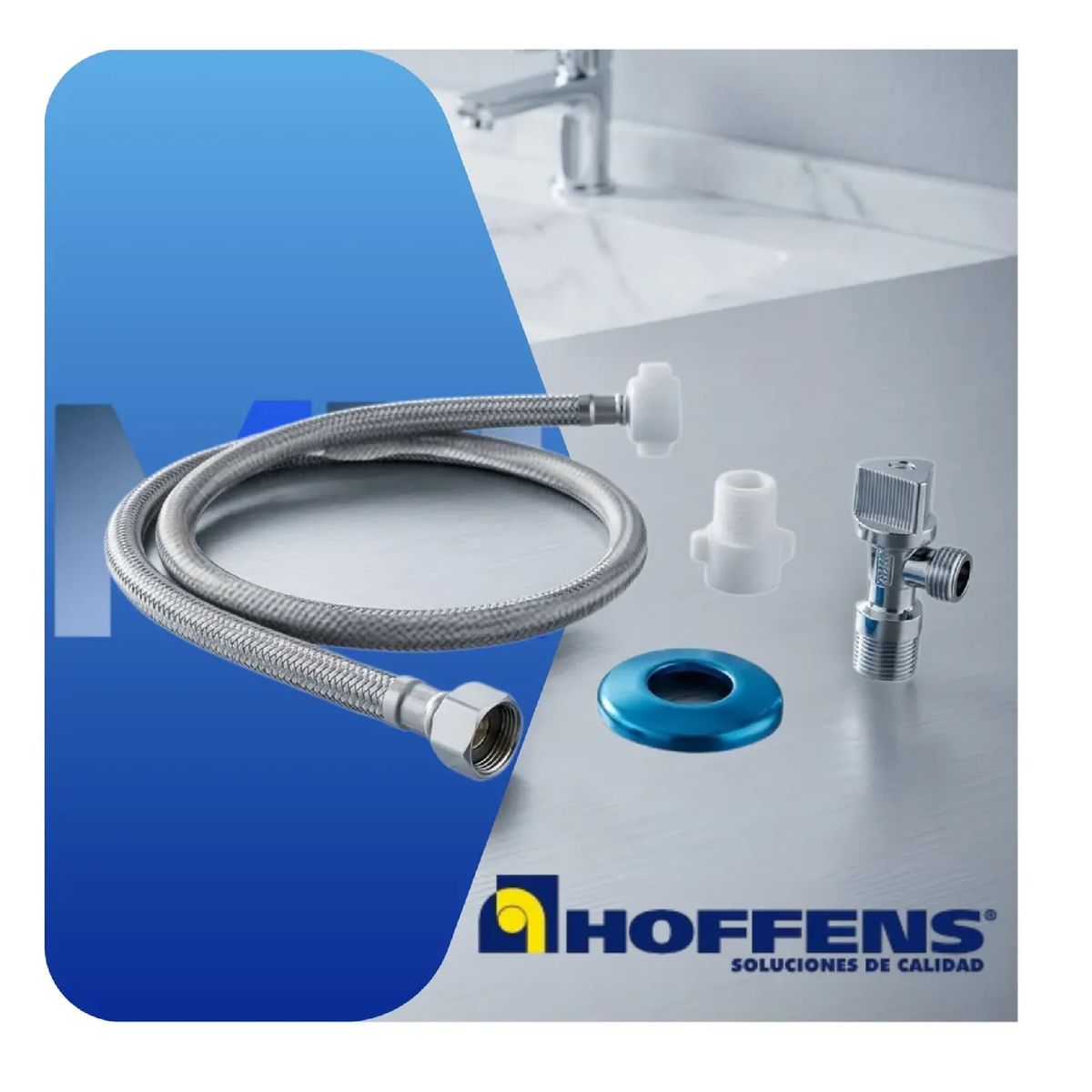HOFFENS - Llave Angular Laton + Flexible Acero Inoxidable 25cm Hoffens