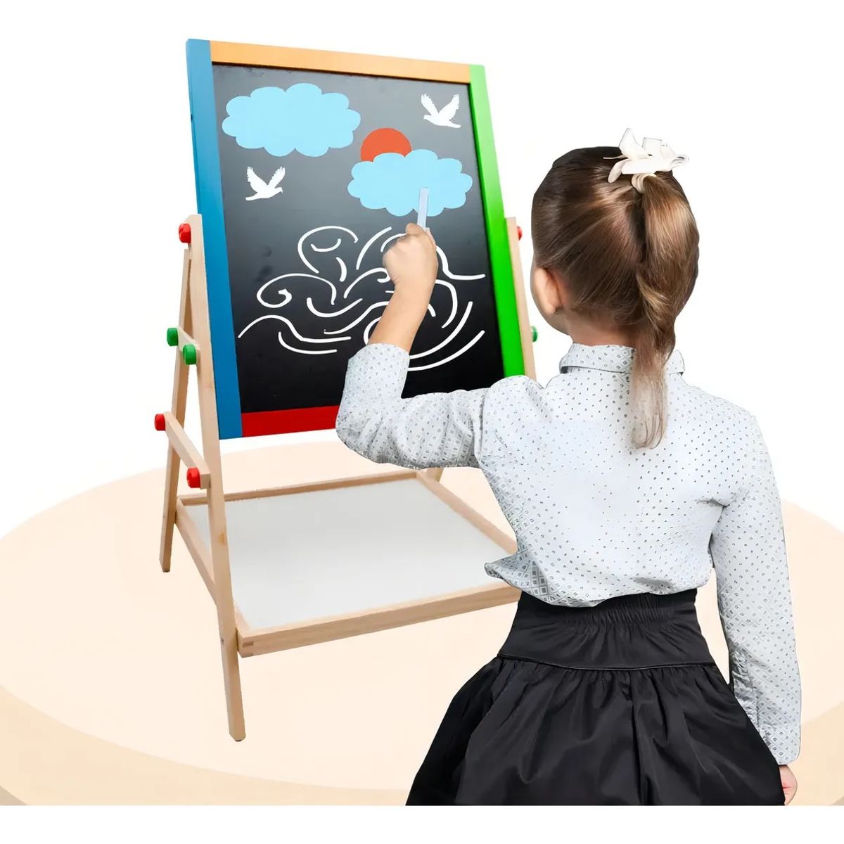 GENERICO - Pizarra Atril Para Niño Magnetica Doble tizaplumón Madera