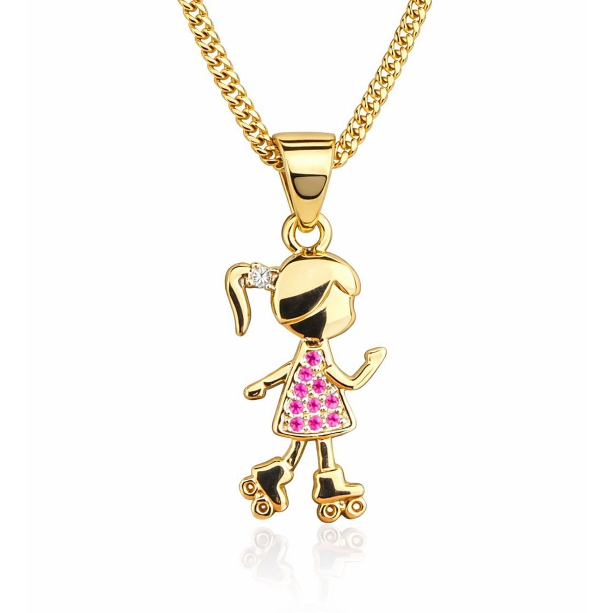JOYAS LANDEROS - Collar Niña Cristales Patines Enchapado en Oro 18k 50CM
